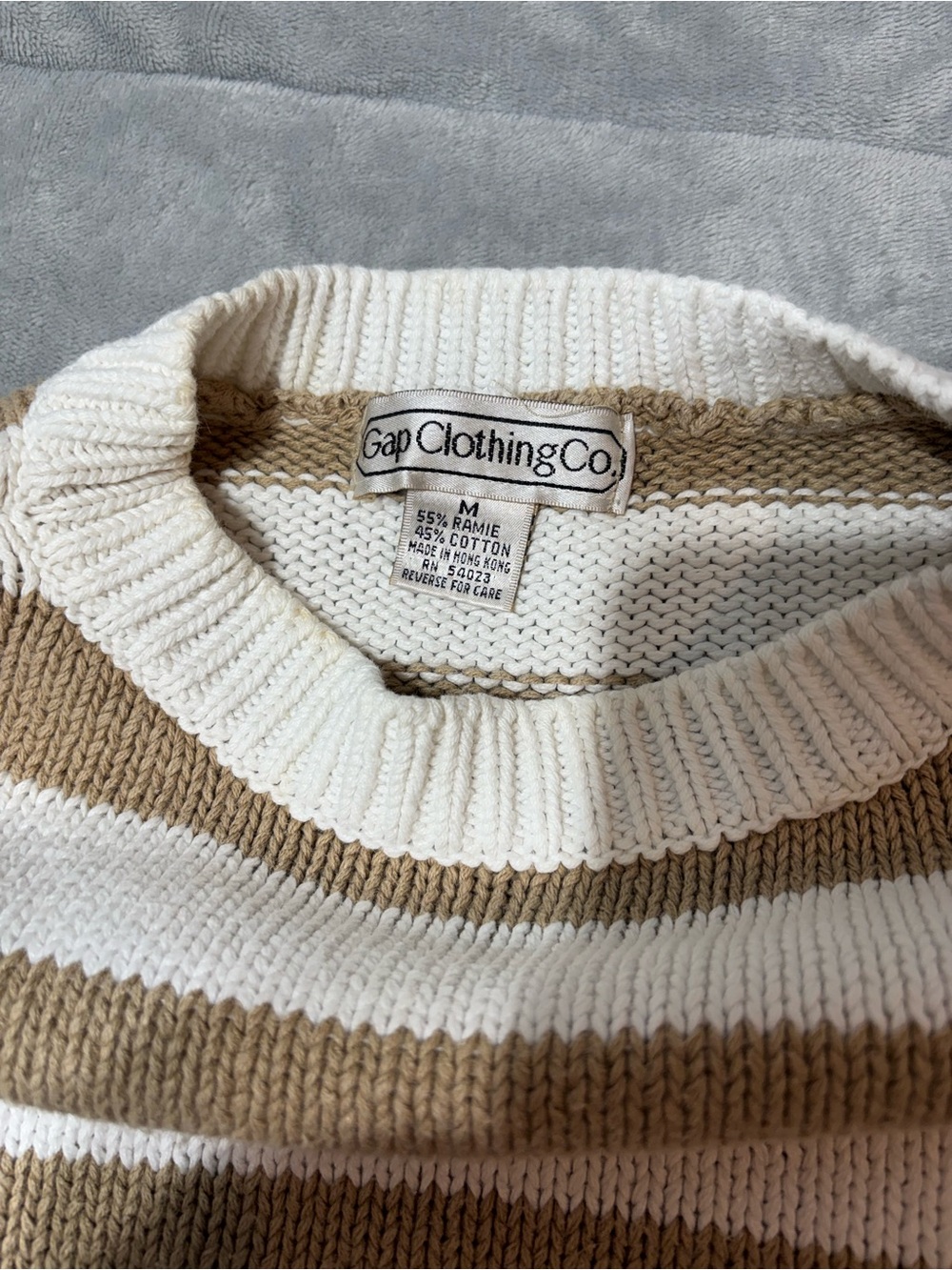 Vintage 90s Gap Womens M Striped Knit Sweater Ramie Cotton Made in Hong Kong